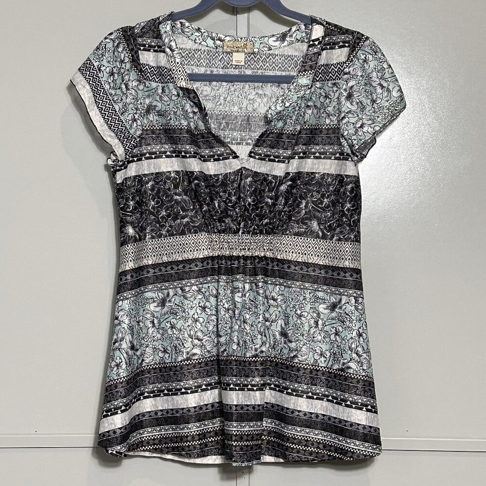 One World Multicolor Floral Print Sheer Top Blouse Women's Size Small